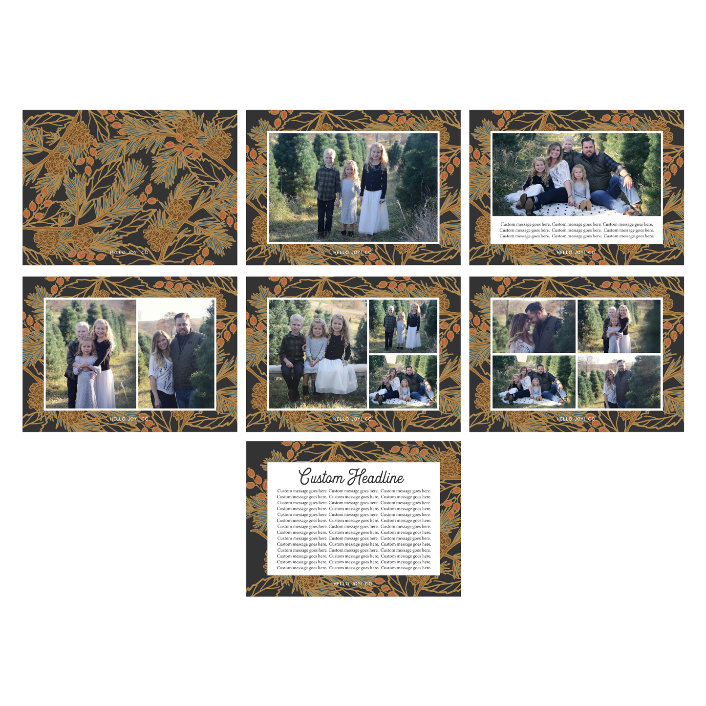 Holiday Pine Greeting Card Printable - Charcoal
