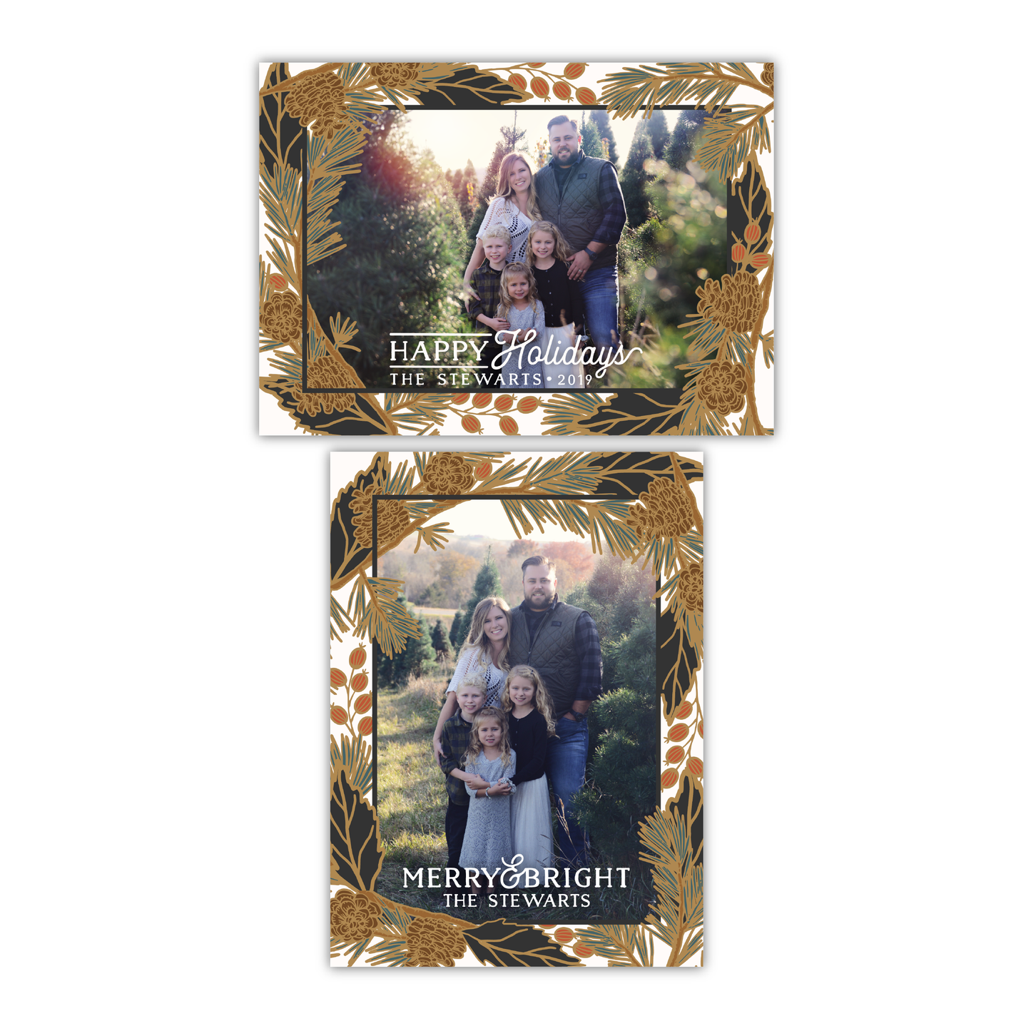 Holiday Pine Greeting Card Printable - White