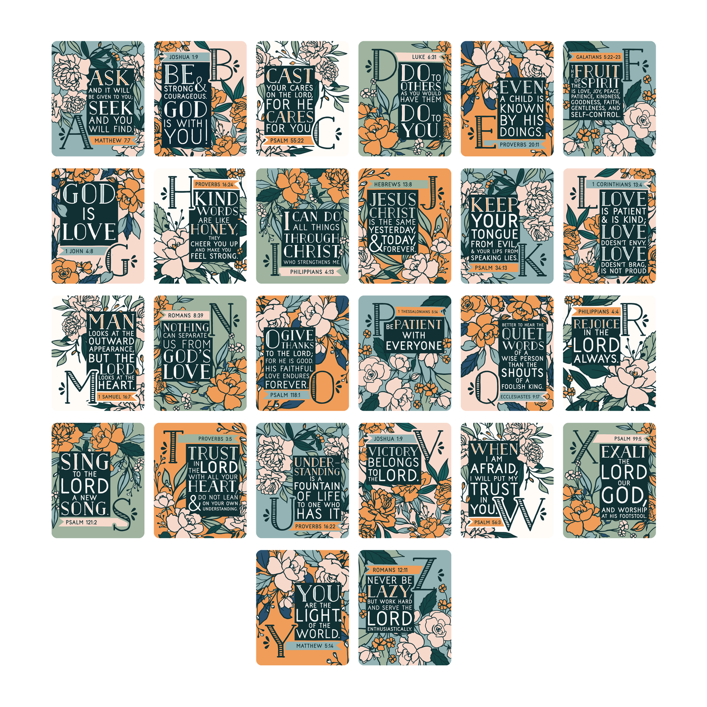 ABC Floral Scripture Wall Cards (5x7)