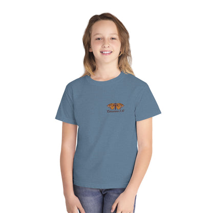 Youth Tee — Colossians 3:12 Butterfly Blue Florals Inspirational Tee