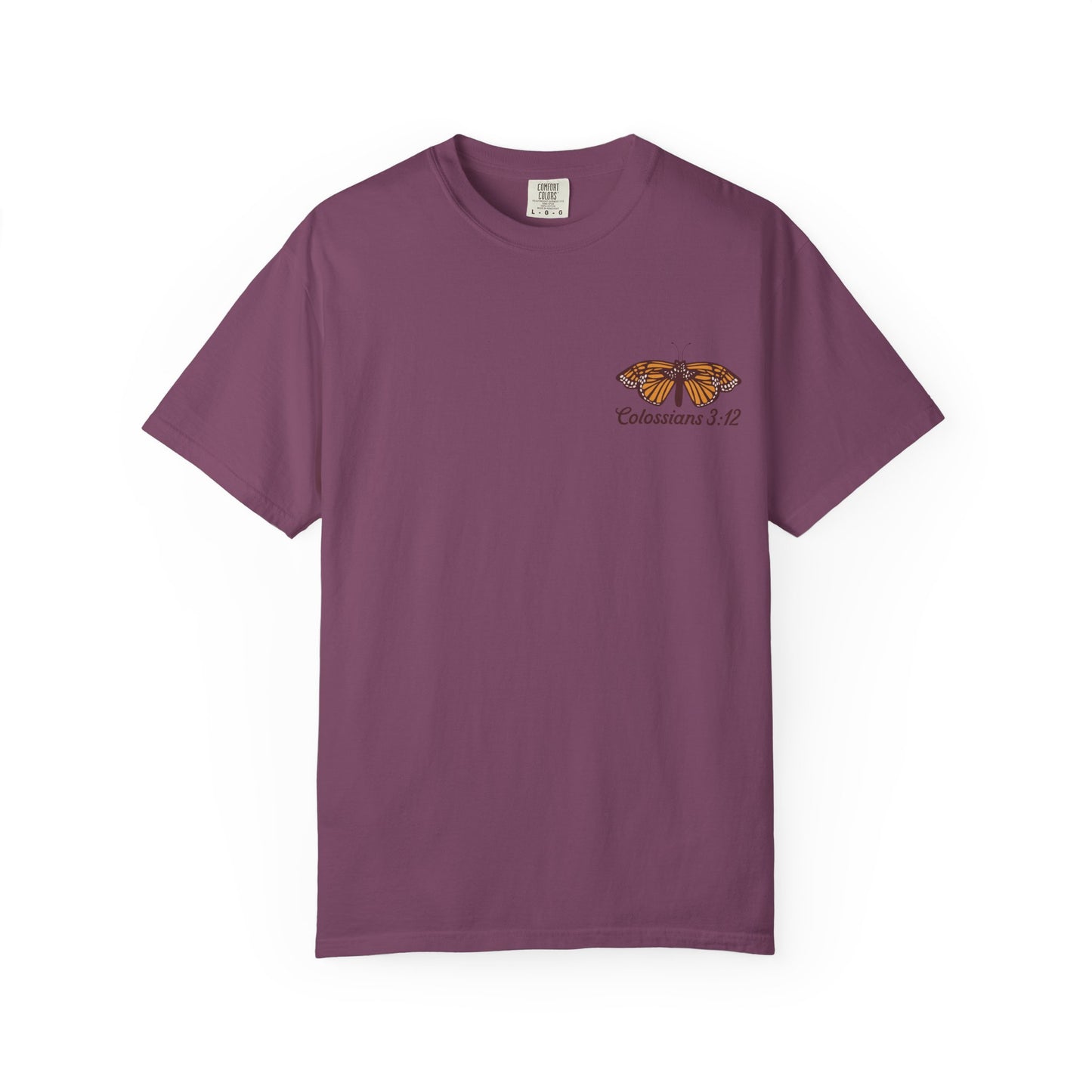 Scripture Butterfly T-Shirt — Colossians 3:12 Inspirational Floral Tee