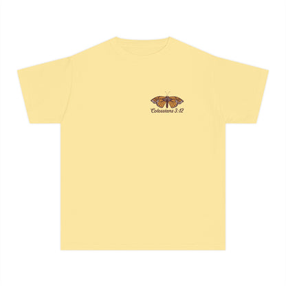 Youth Tee — Colossians 3:12 Butterfly Floral Inspirational Tee