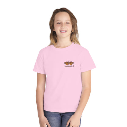 Youth Tee — Colossians 3:12 Butterfly Floral Inspirational Tee