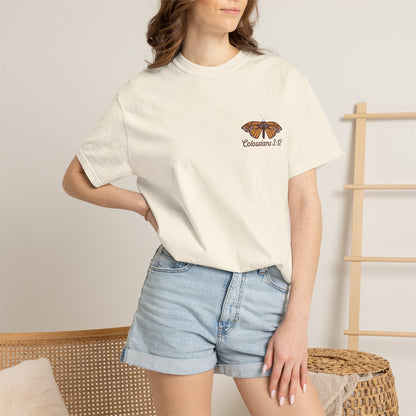 Scripture Butterfly T-Shirt — Colossians 3:12 Inspirational Floral Tee