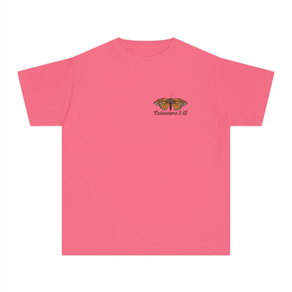 Youth Tee — Colossians 3:12 Butterfly Floral Inspirational Tee