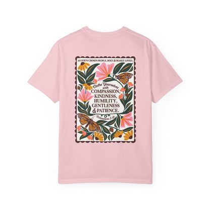 Scripture Butterfly T-Shirt — Colossians 3:12 Inspirational Floral Tee