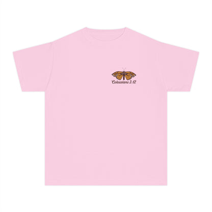 Youth Tee — Colossians 3:12 Butterfly Floral Inspirational Tee