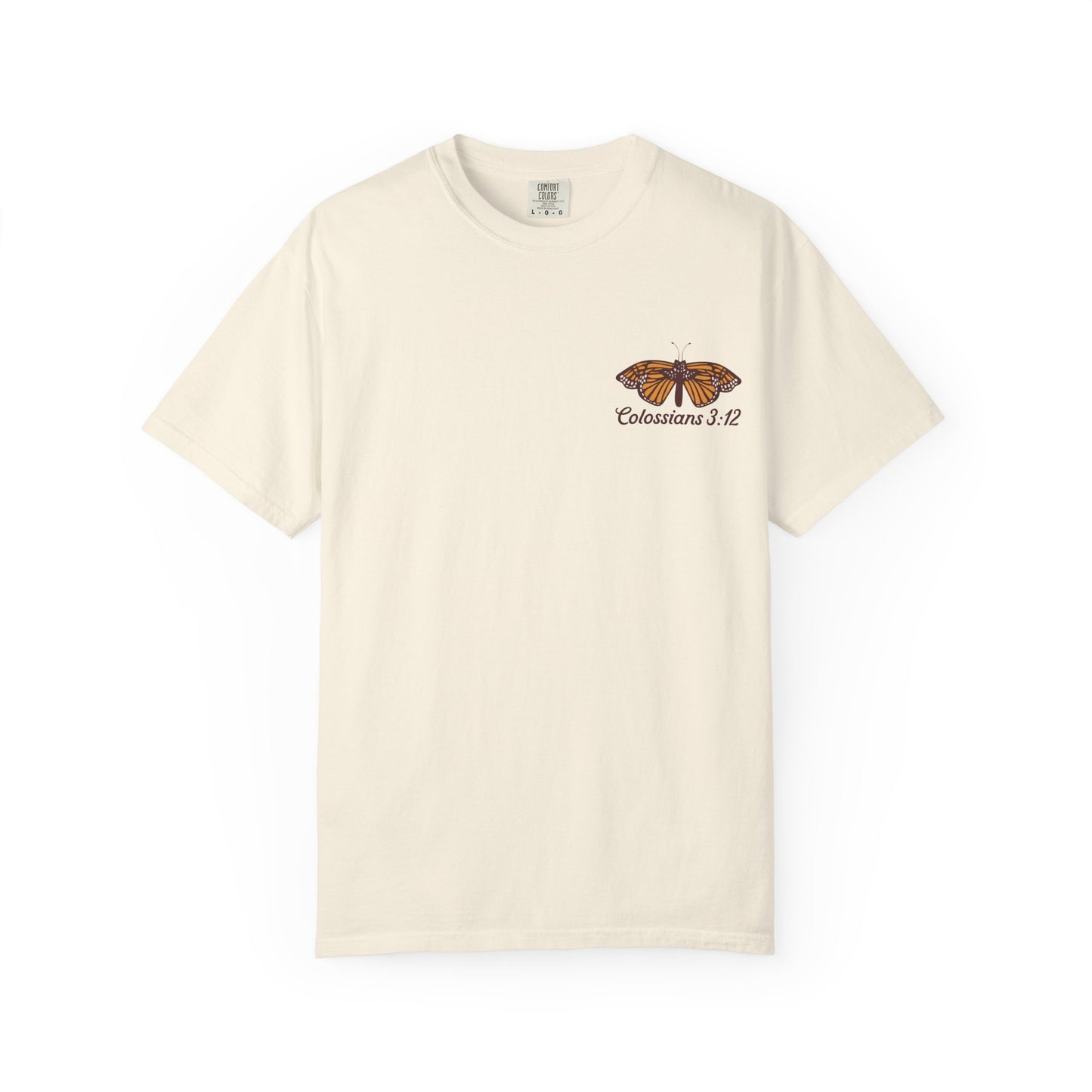 Scripture Butterfly T-Shirt — Colossians 3:12 Inspirational Floral Tee