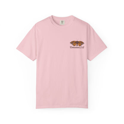 Scripture Butterfly T-Shirt — Colossians 3:12 Inspirational Floral Tee