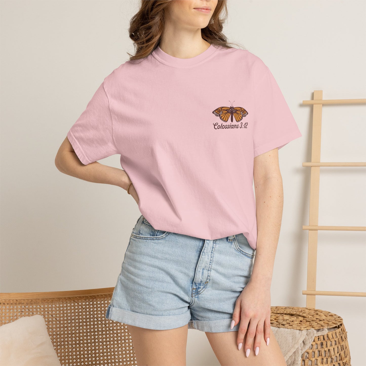 Scripture Butterfly T-Shirt — Colossians 3:12 Inspirational Floral Tee