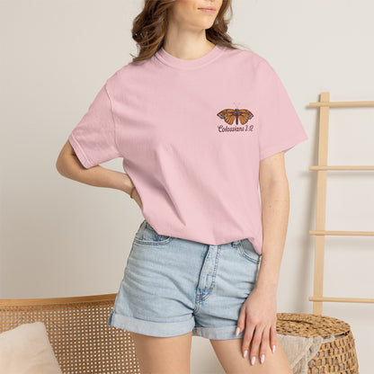 Scripture Butterfly T-Shirt — Colossians 3:12 Inspirational Floral Tee