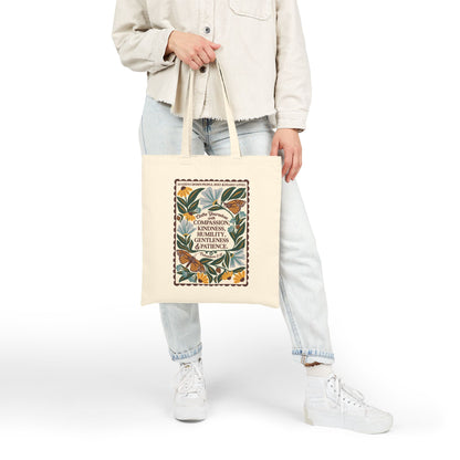 Scriptural Butterfly Colossians 3:12 Blue Florals Canvas Tote Bag