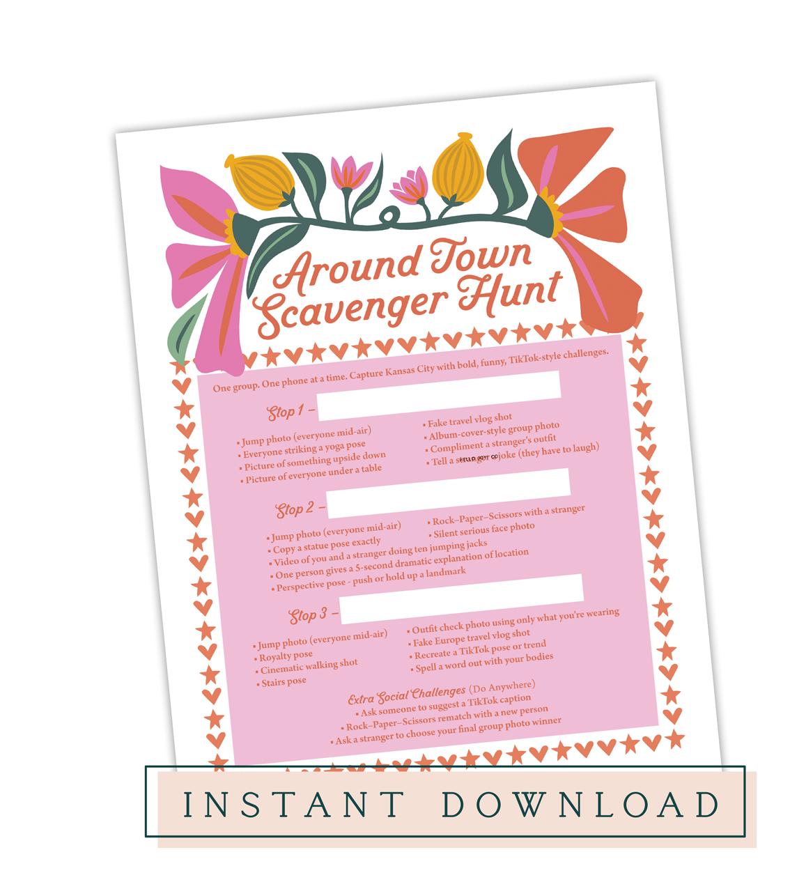 Around Town Scavenger Hunt - Instant Download