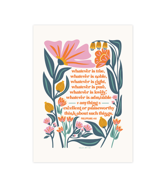Philippians 4:8 Print - 5x7 - Instant Download